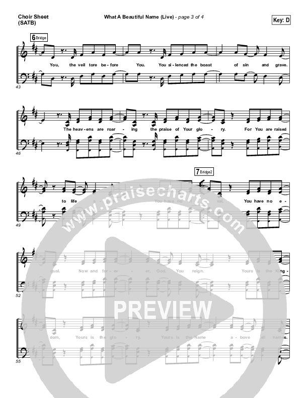 What A Beautiful Name (Live) Choir Sheet (SATB) (Hillsong Worship)