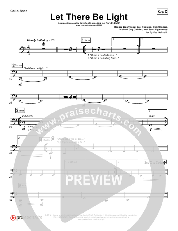 Let There Be Light Cello/Bass (Hillsong Worship)