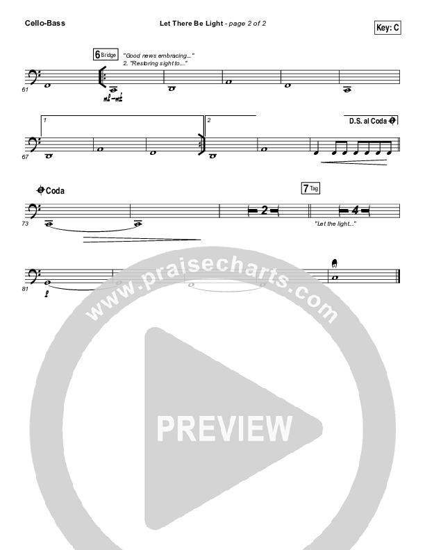 Let There Be Light Cello/Bass (Hillsong Worship)