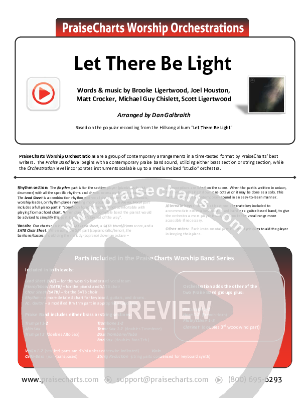 Let There Be Light Cover Sheet (Hillsong Worship)