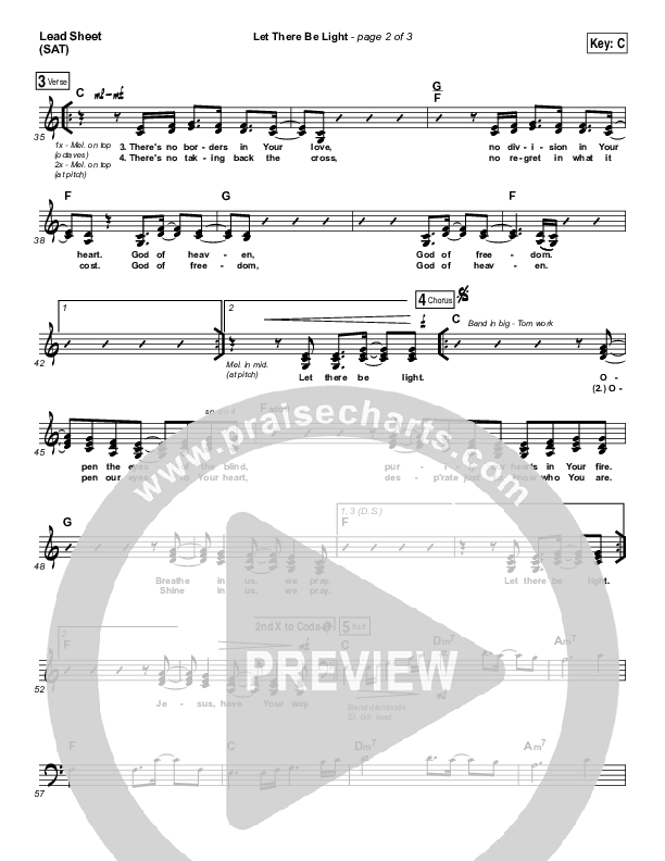 Let There Be Light Lead Sheet (SAT) (Hillsong Worship)