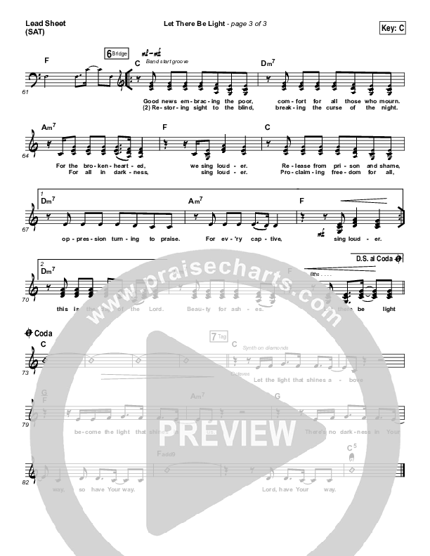 Let There Be Light Lead Sheet (SAT) (Hillsong Worship)