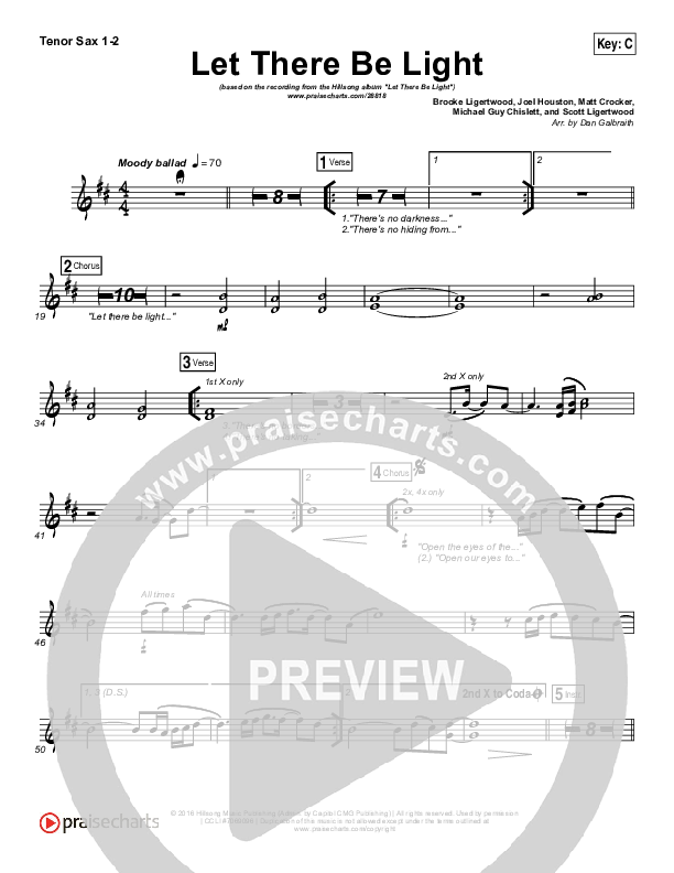 Let There Be Light Tenor Sax 1/2 (Hillsong Worship)