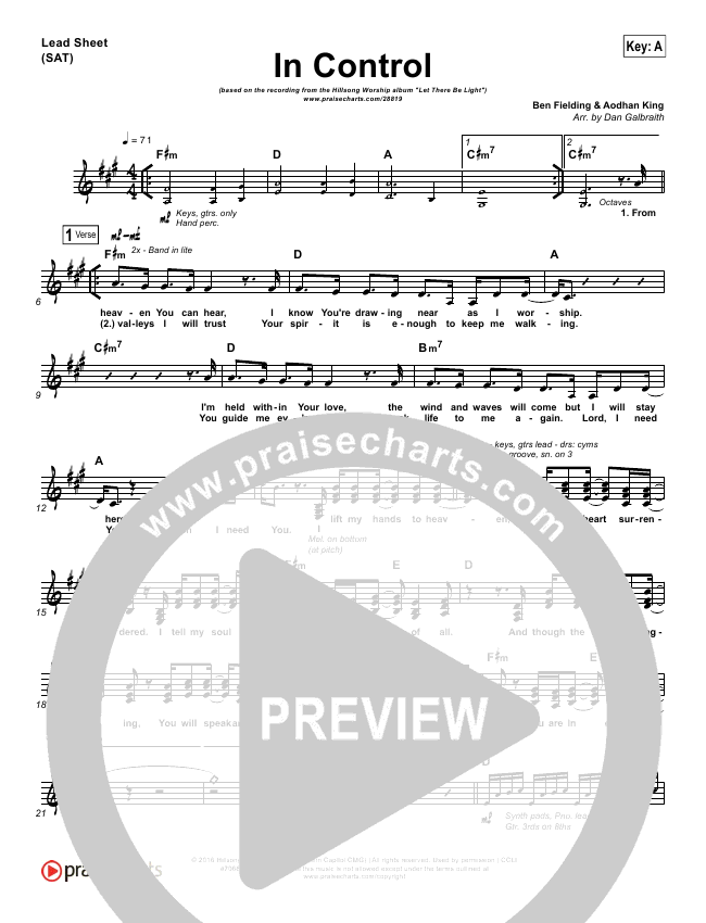 In Control Sheet Music (Hillsong Worship) PraiseCharts