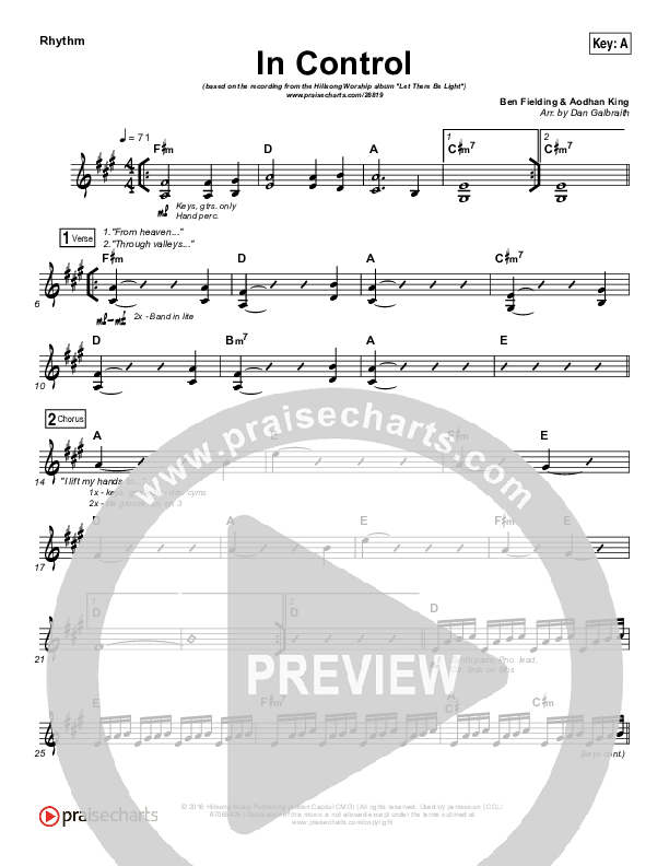 In Control Rhythm Chart (Hillsong Worship)