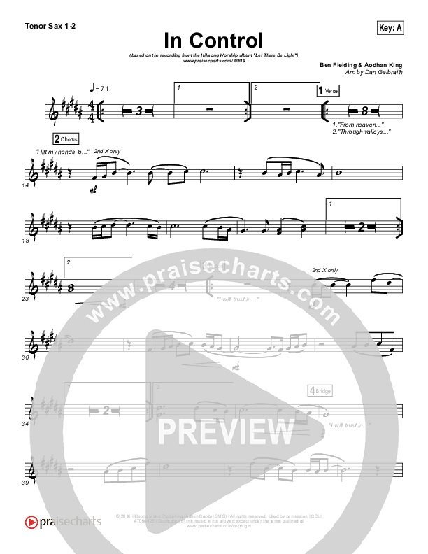 In Control Tenor Sax 1/2 (Hillsong Worship)