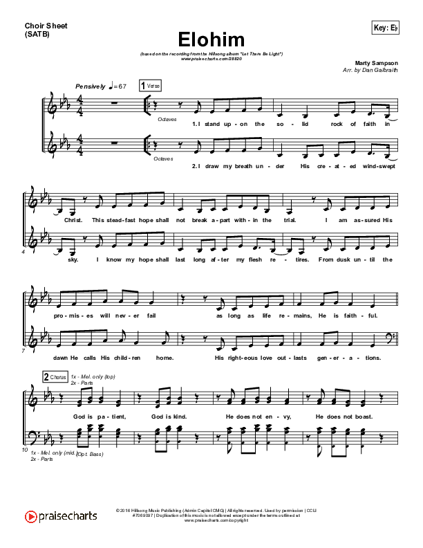 Elohim Choir Sheet (SATB) (Hillsong Worship)