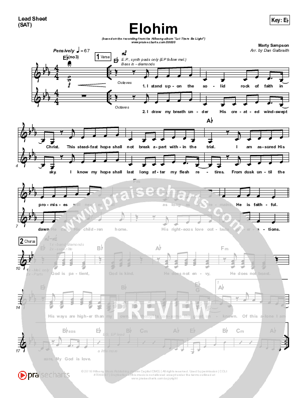 Elohim Lead Sheet (SAT) (Hillsong Worship)