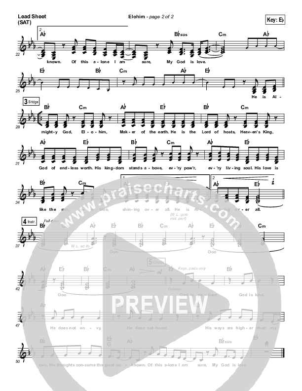 Elohim Lead Sheet (SAT) (Hillsong Worship)