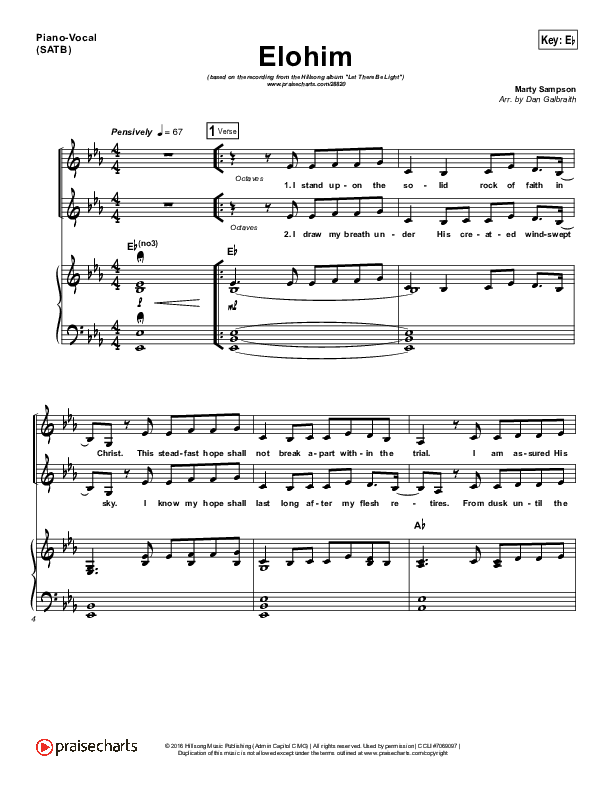 Elohim Piano/Vocal (SATB) (Hillsong Worship)