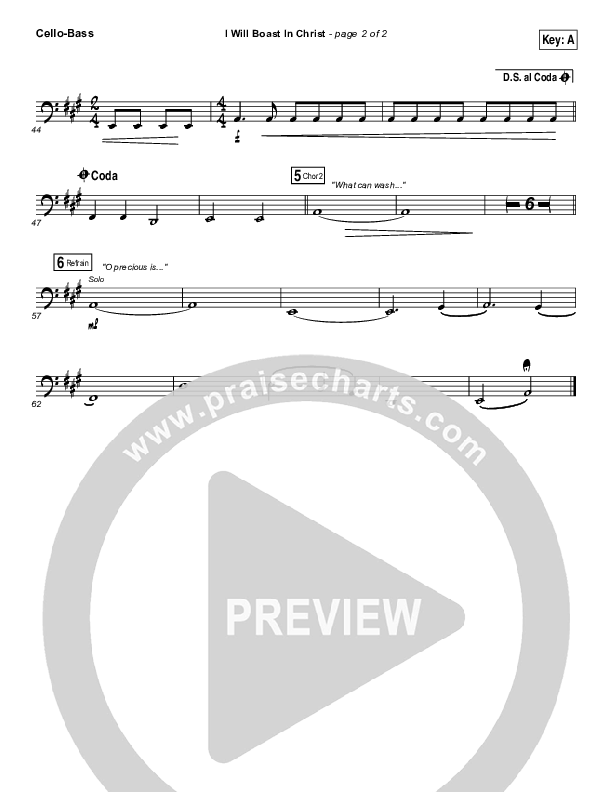 I Will Boast In Christ Cello/Bass (Hillsong Worship)