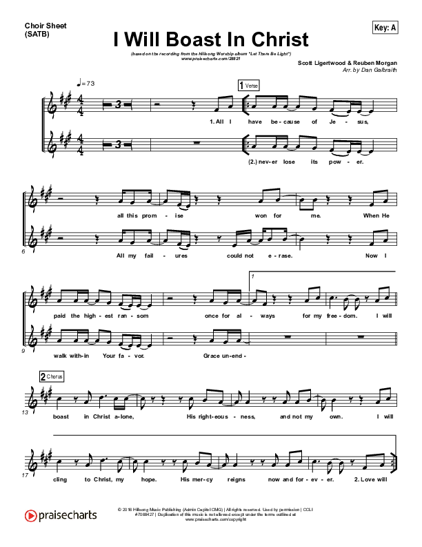 I Will Boast In Christ Choir Vocals (SATB) (Hillsong Worship)