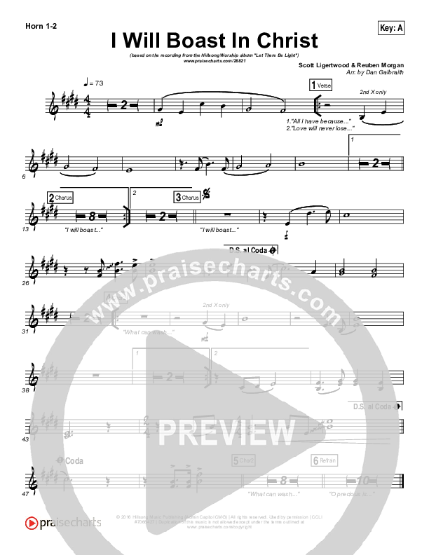 I Will Boast In Christ French Horn 1/2 (Hillsong Worship)