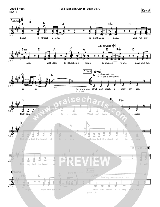 I Will Boast In Christ Lead Sheet (SAT) (Hillsong Worship)