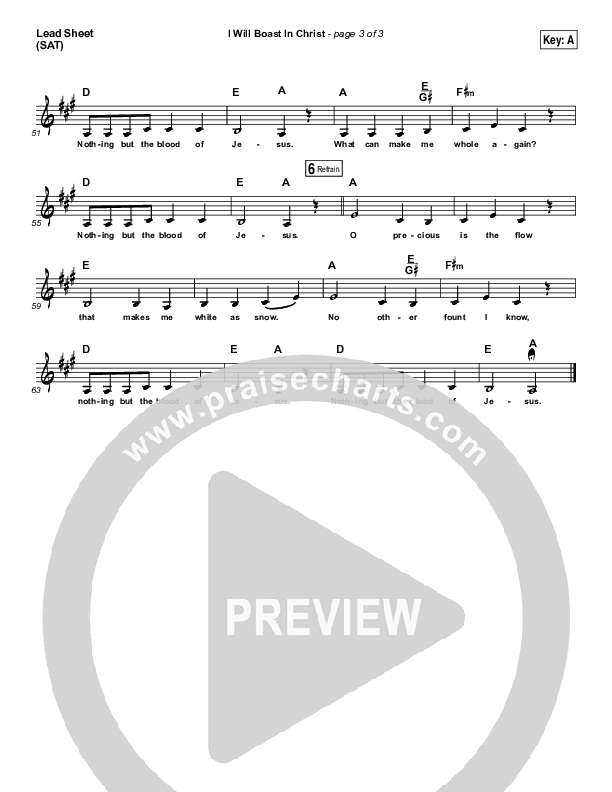 I Will Boast In Christ Lead Sheet (SAT) (Hillsong Worship)