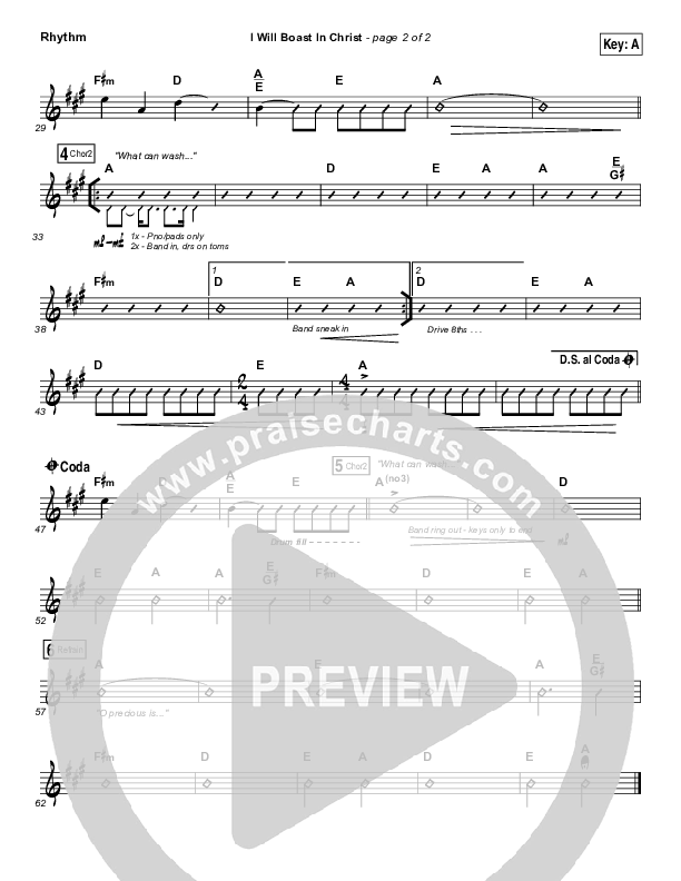 I Will Boast In Christ Rhythm Chart (Hillsong Worship)
