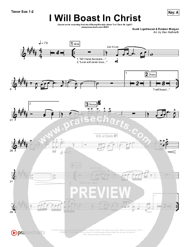 I Will Boast In Christ Tenor Sax 1/2 (Hillsong Worship)
