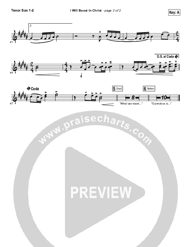 I Will Boast In Christ Tenor Sax 1/2 (Hillsong Worship)