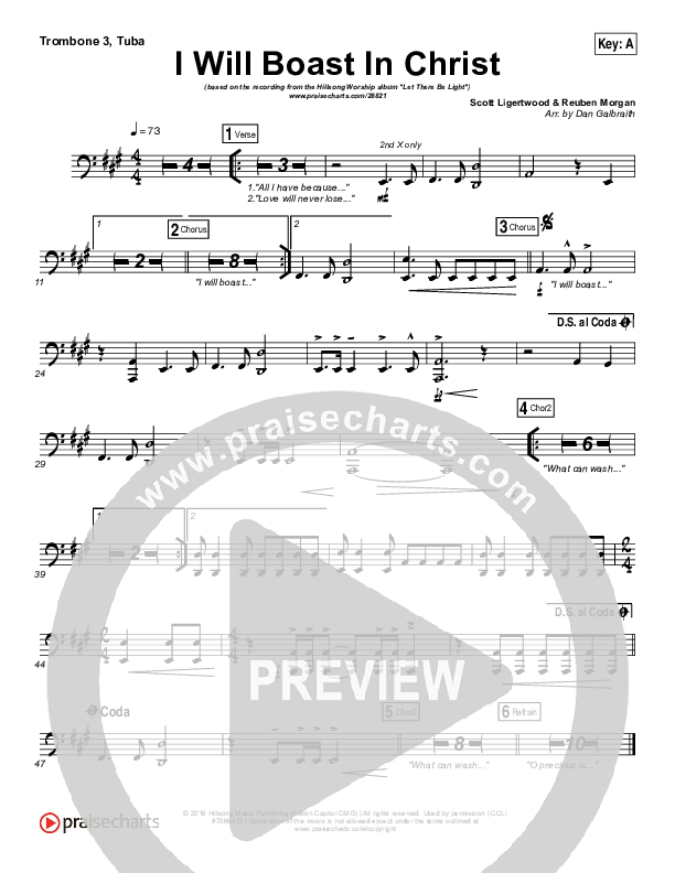I Will Boast In Christ Trombone 3/Tuba (Hillsong Worship)