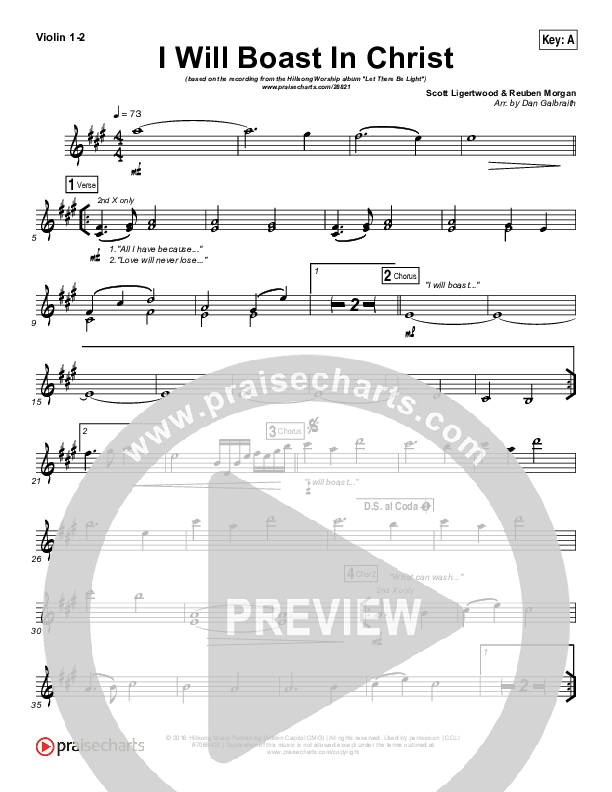 I Will Boast In Christ Violin 1/2 (Hillsong Worship)
