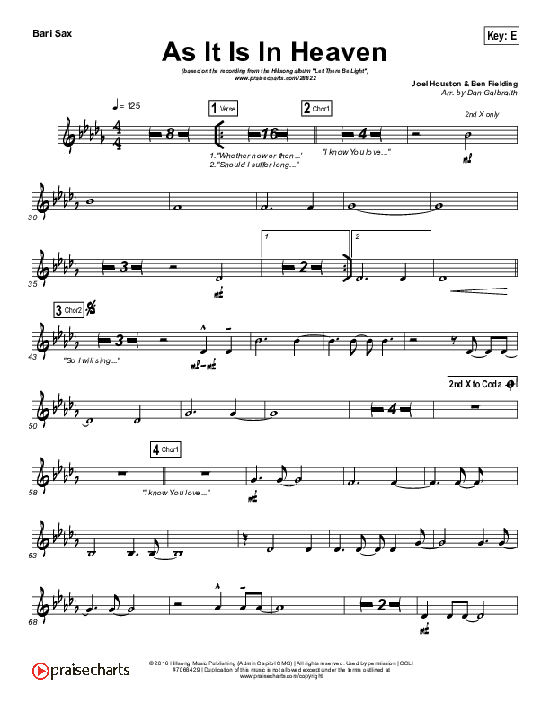 As It Is (In Heaven) Bari Sax (Hillsong Worship)
