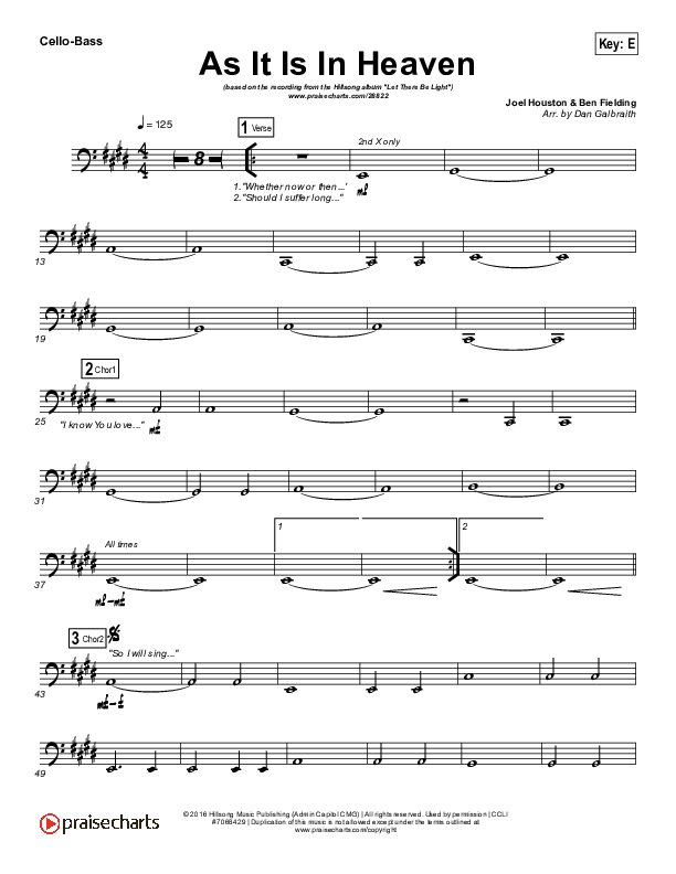 As It Is (In Heaven) Cello/Bass (Hillsong Worship)