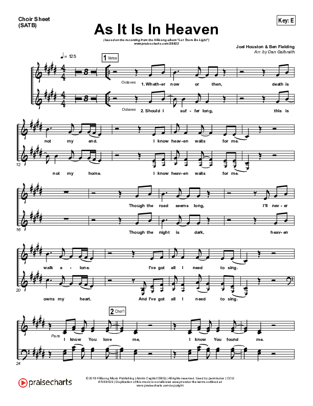 As It Is (In Heaven) Choir Sheet (SATB) (Hillsong Worship)