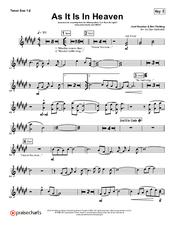 As It Is (In Heaven) Tenor Sax 1/2 (Hillsong Worship)