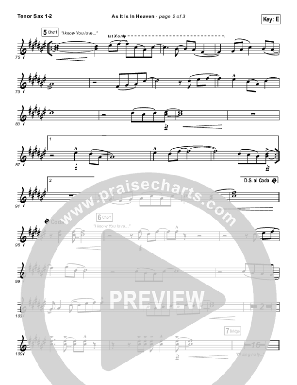 As It Is (In Heaven) Tenor Sax 1/2 (Hillsong Worship)