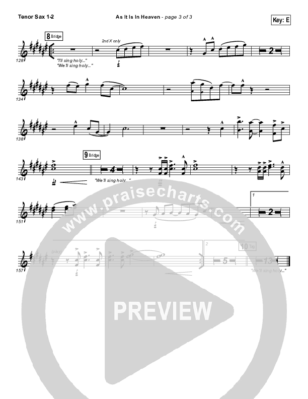 As It Is (In Heaven) Tenor Sax 1/2 (Hillsong Worship)