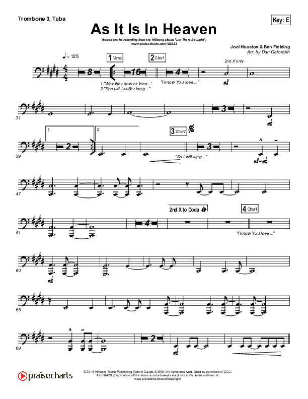 As It Is (In Heaven) Trombone 3/Tuba (Hillsong Worship)