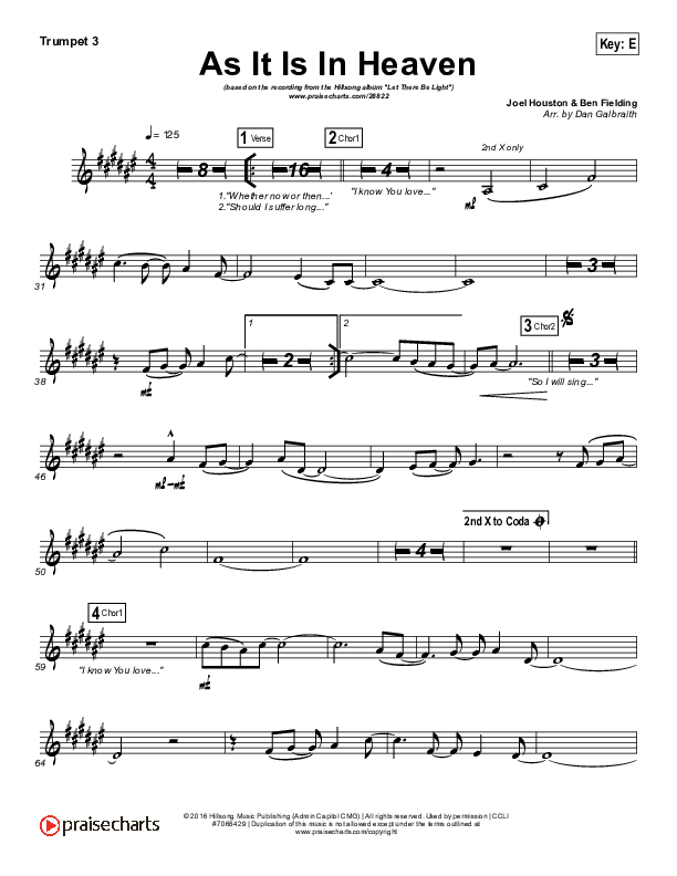 As It Is (In Heaven) Trumpet 3 (Hillsong Worship)