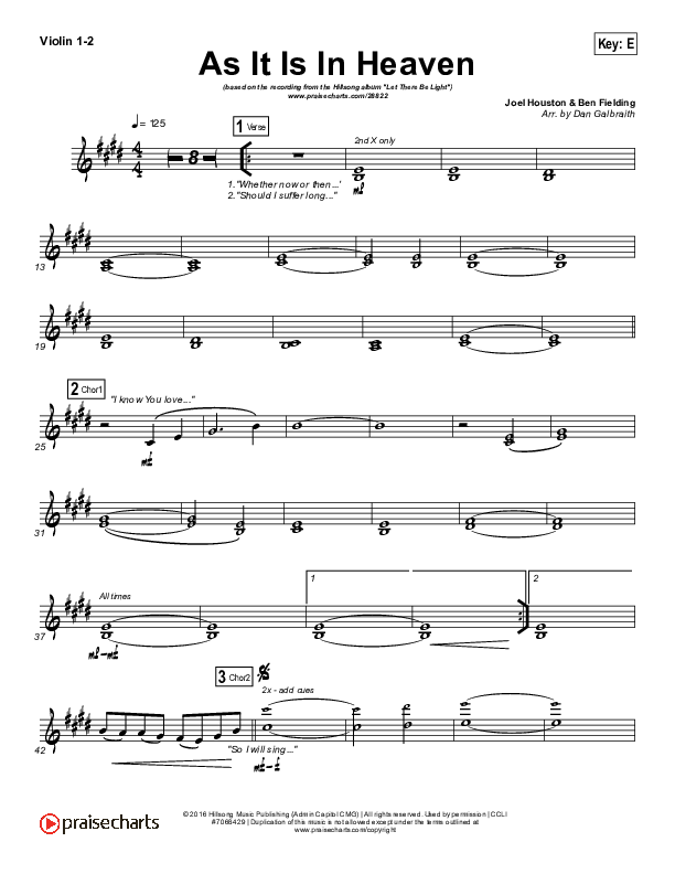 As It Is (In Heaven) Violin 1/2 (Hillsong Worship)