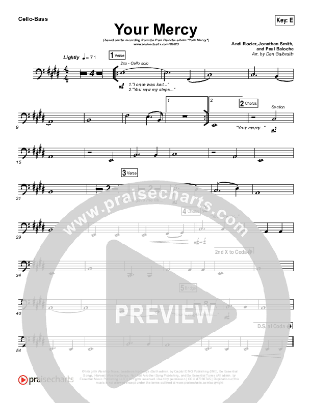 Your Mercy Cello/Bass (Paul Baloche)