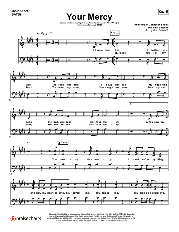 Your Mercy Choir Vocals (SATB) (Paul Baloche)