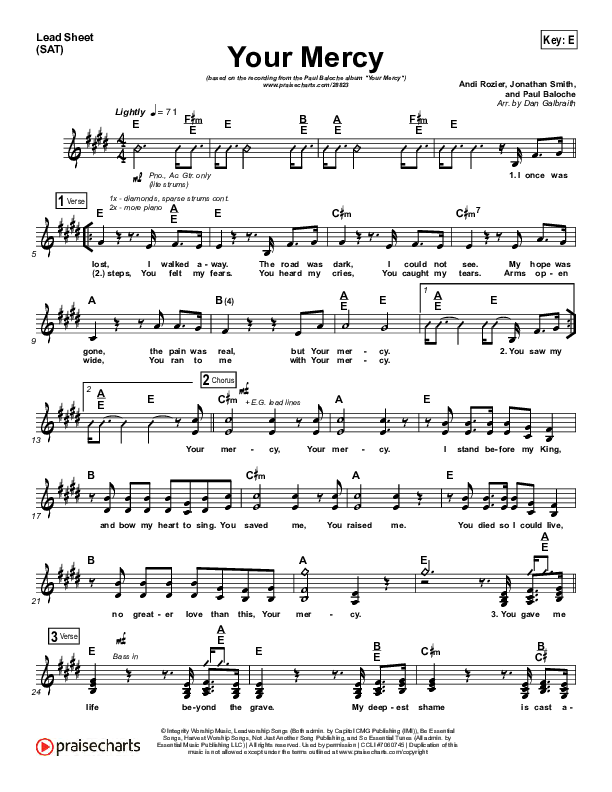 Your Mercy Lead Sheet (SAT) (Paul Baloche)