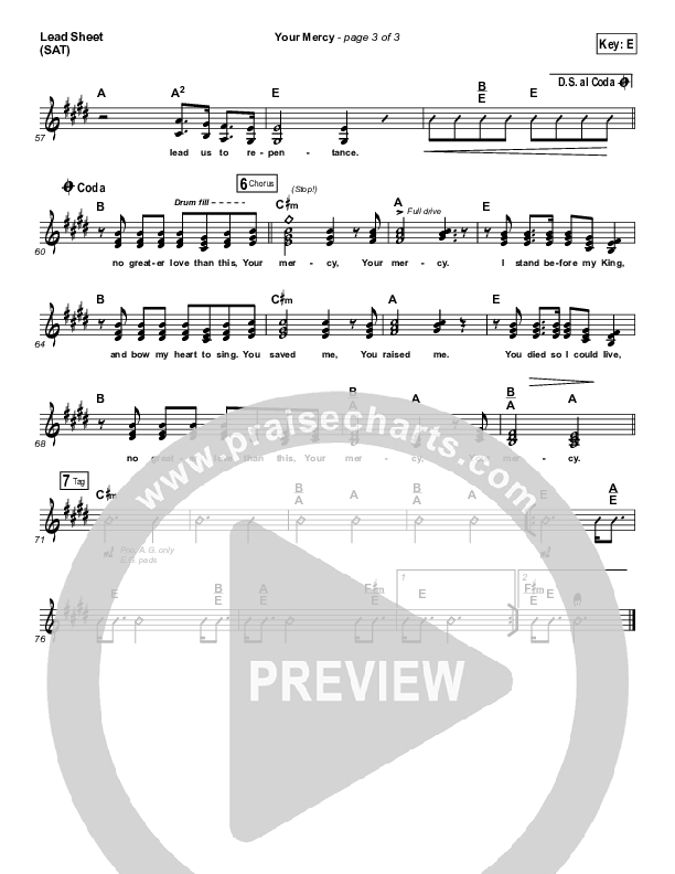 Your Mercy Lead Sheet (SAT) (Paul Baloche)