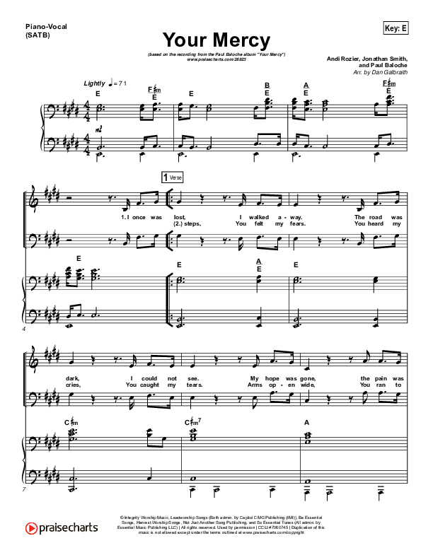 Your Mercy Piano/Vocal (SATB) (Paul Baloche)