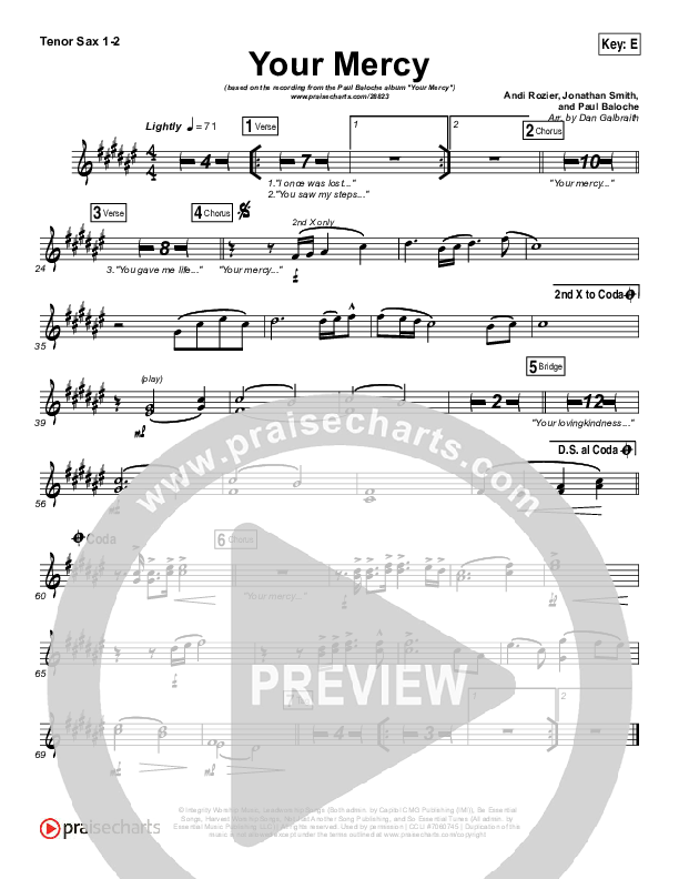 Your Mercy Tenor Sax 1/2 (Paul Baloche)