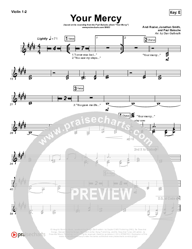 Your Mercy Violin 1/2 (Paul Baloche)