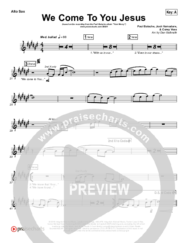 We Come To You Jesus Alto Sax (Paul Baloche)