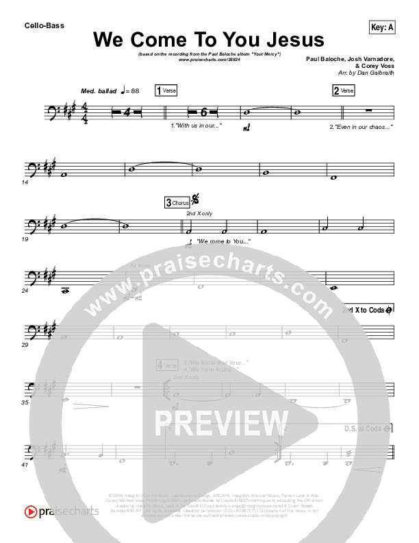 We Come To You Jesus Cello/Bass (Paul Baloche)