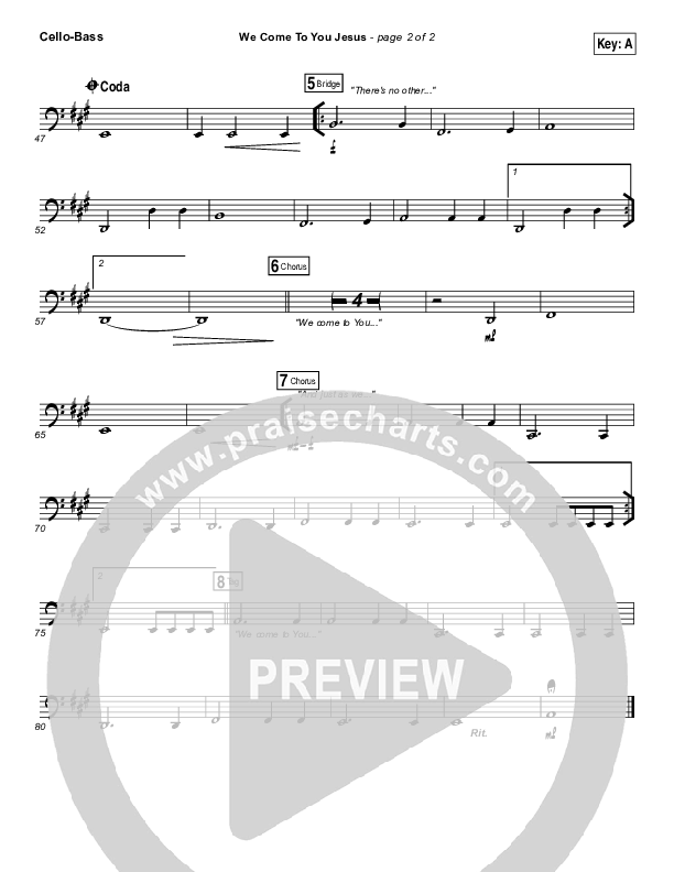 We Come To You Jesus Cello/Bass (Paul Baloche)