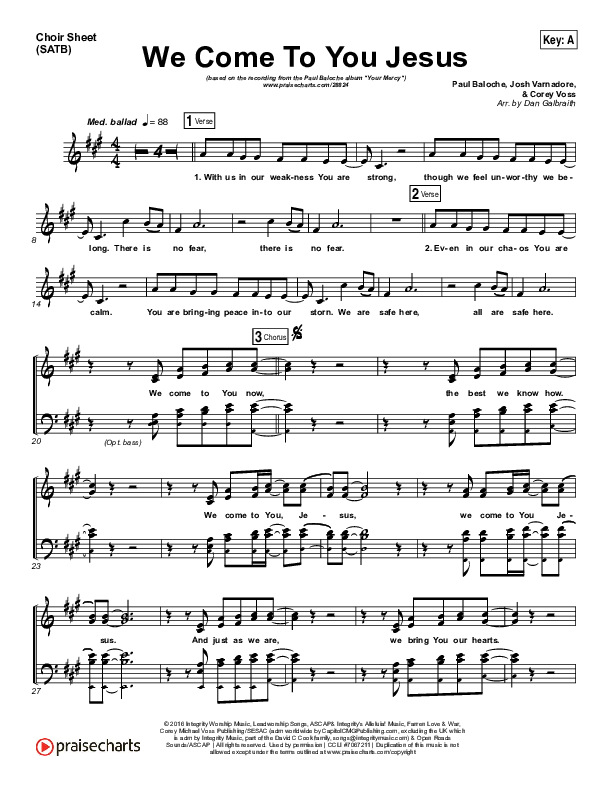 We Come To You Jesus Choir Vocals (SATB) (Paul Baloche)
