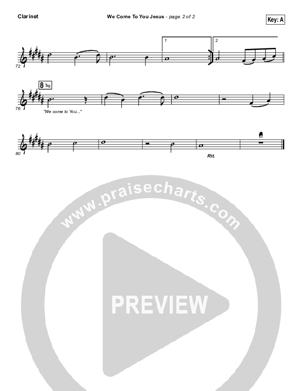 We Come To You Jesus Clarinet (Paul Baloche)