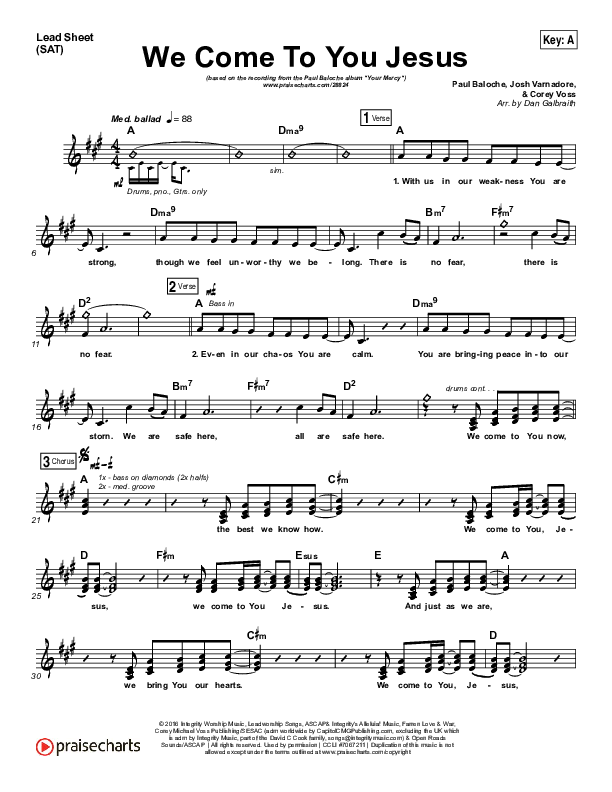 We Come To You Jesus Lead Sheet (SAT) (Paul Baloche)