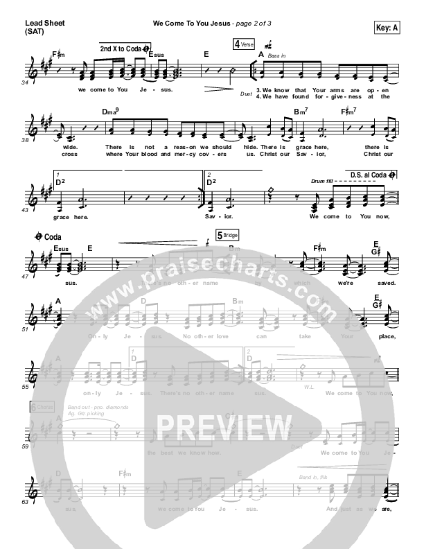 We Come To You Jesus Lead Sheet (SAT) (Paul Baloche)