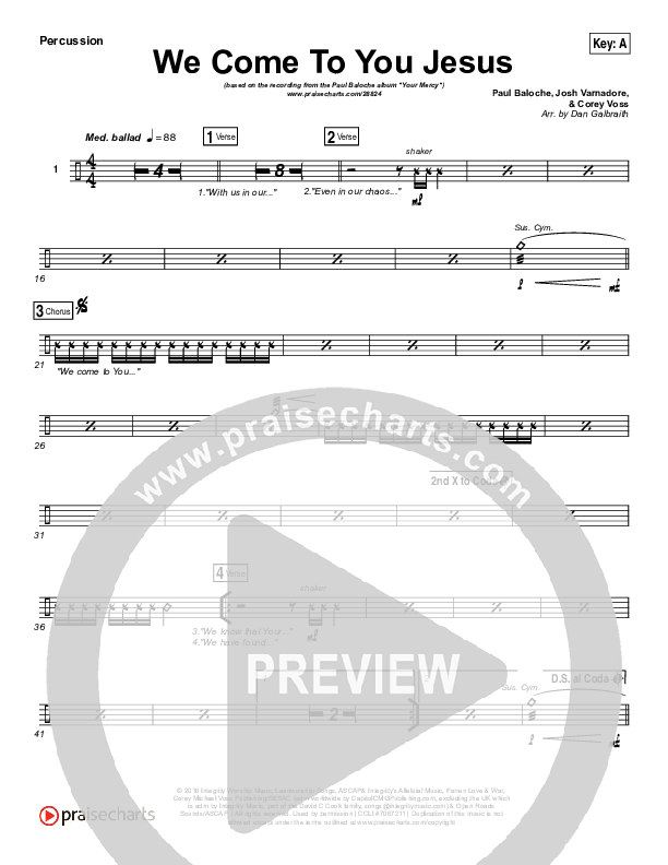 We Come To You Jesus Percussion (Paul Baloche)