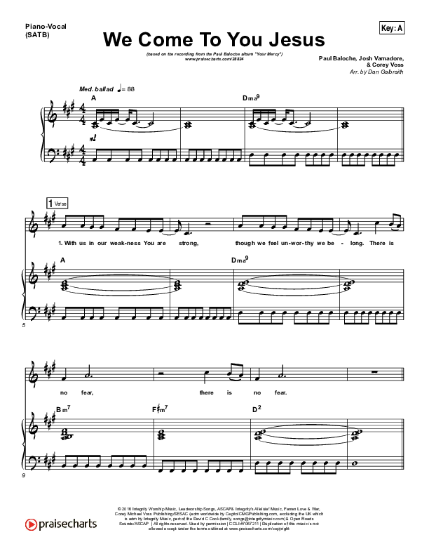 We Come To You Jesus Piano/Vocal (SATB) (Paul Baloche)