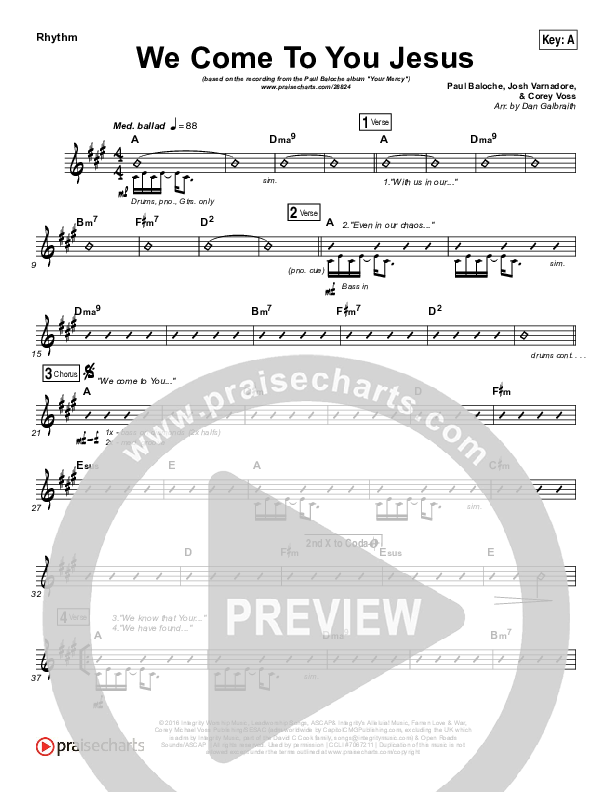 We Come To You Jesus Rhythm Chart (Paul Baloche)